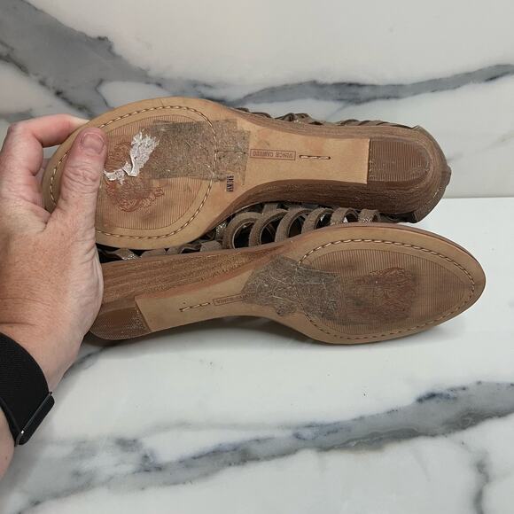 Vince Camuto | Women's Brown Gold Metallic Gladiator Back Zip Sandals Sz 6.5 - Picture 7 of 7